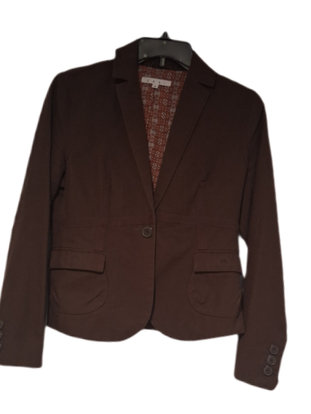Jacket Womens 4 Brown Pockets Lined Button Short Back Tie 100% Cotton
